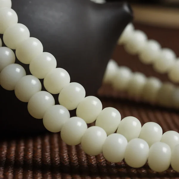 Budhi Luck 108 Mala Beads White Jade Bodhi Bracelet with Five-Layer Lotus Charm - Image 4