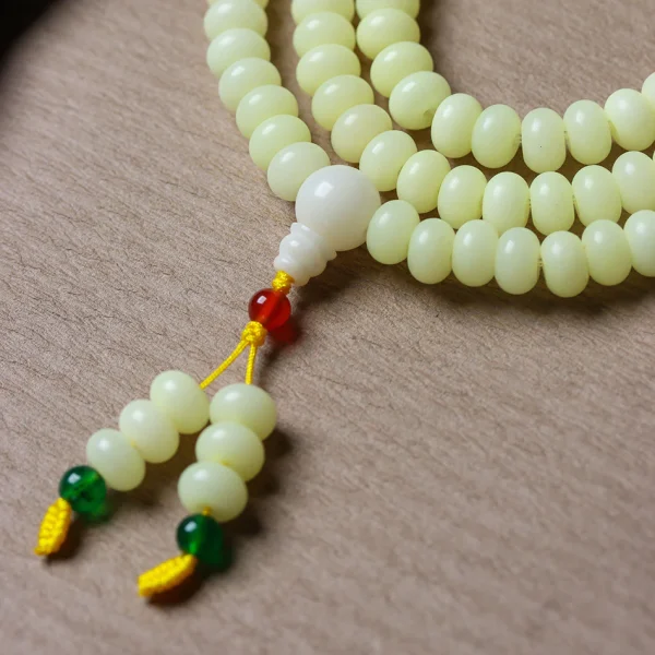108 Mala Beads for Women Natural Weathered Milky Yellow Bodhi Bracelet with Stone Accents - Image 5
