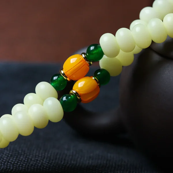 108 Mala Beads for Women Natural Weathered Milky Yellow Bodhi Bracelet with Stone Accents - Image 3