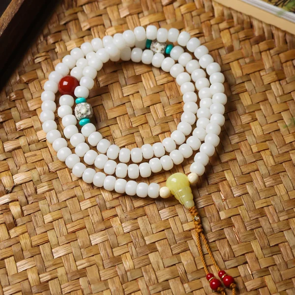 Star and Moon Beads 108 White Jade Bodhi Mala - Image 6