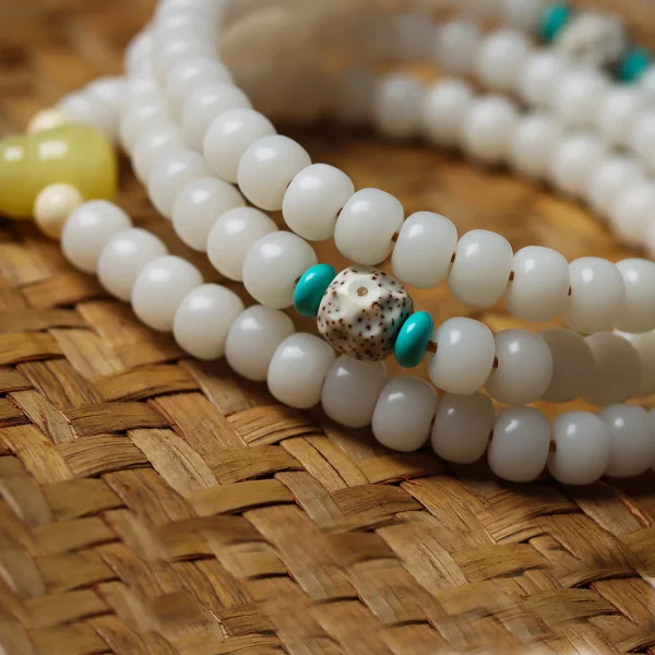 Star and Moon Beads 108 White Jade Bodhi Mala - Image 5