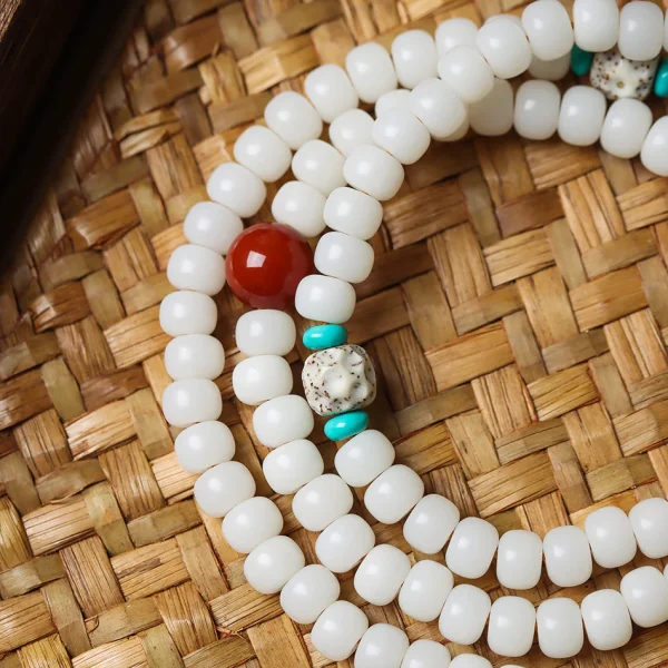 Star and Moon Beads 108 White Jade Bodhi Mala - Image 4