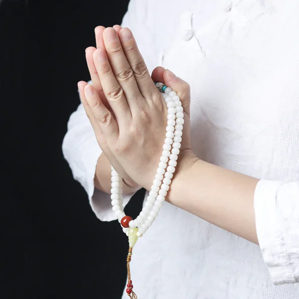 Star and Moon Beads 108 White Jade Bodhi Mala - Image 3