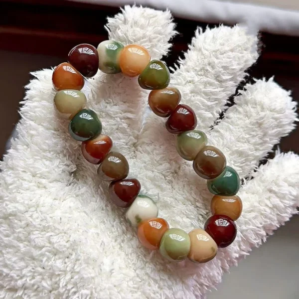 Budhi Luck Vibrant Garlic-Shaped Bodhi Bead Bracelet – 14mm with Distinctive Marble-Like Pattern - Image 7