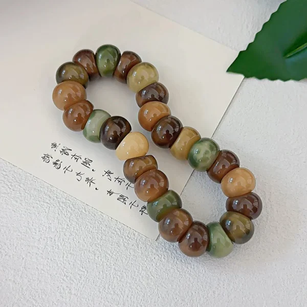 Budhi Luck Vibrant Garlic-Shaped Bodhi Bead Bracelet – 14mm with Distinctive Marble-Like Pattern - Image 3