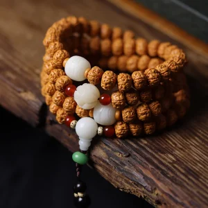 Double Dragon Rudraksha 108 Mala Beads Bracelet with Elegant Accents