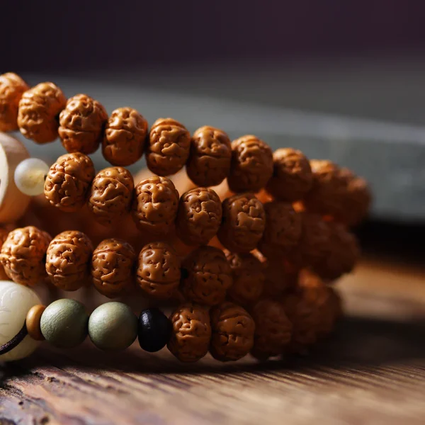 Double Dragon Rudraksha 108 Mala Beads Bracelet with Elegant Accents - Image 4