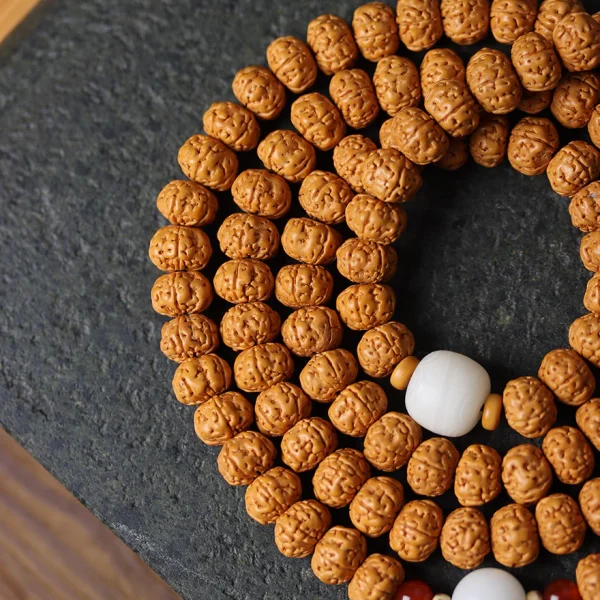 Double Dragon Rudraksha 108 Mala Beads Bracelet with Elegant Accents - Image 2