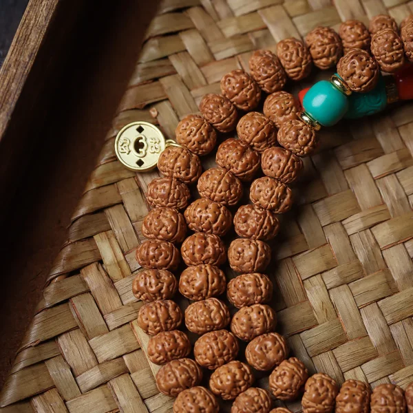Dragon Vein Exploding Texture Rudraksha 108 Mala Beads Bracelet with Agate Stone Accents - Image 6