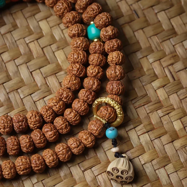 Dragon Vein Exploding Texture Rudraksha 108 Mala Beads Bracelet with Agate Stone Accents - Image 7