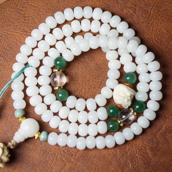 Little Fox Pendant 108 Mala Beads White Jade Bodhi Bracelet - Image 2