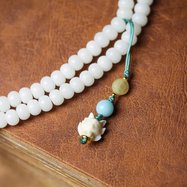 Little Fox Pendant 108 Mala Beads White Jade Bodhi Bracelet - Image 3