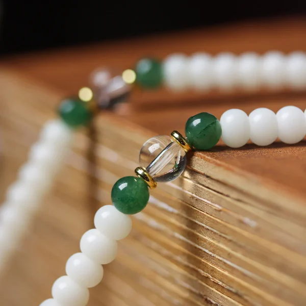 Little Fox Pendant 108 Mala Beads White Jade Bodhi Bracelet - Image 4