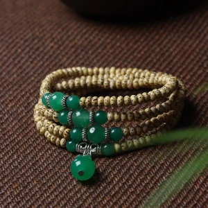 Mini Star and Moon Bodhi Bracelet with Green Agate Accent – 3×5mm