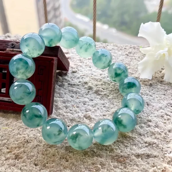  Natural Burmese icy green jade bracelet - Image 3