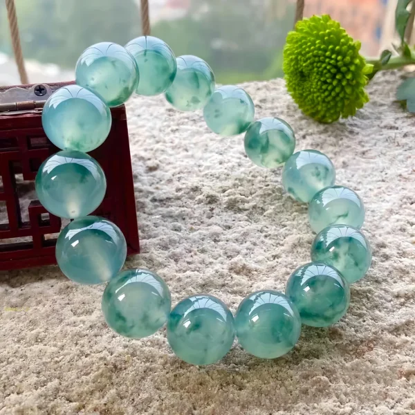  Natural Burmese icy green jade bracelet - Image 2