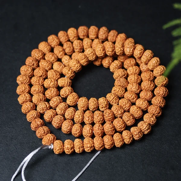 Premium Six-Petal Double Dragon Pattern Rudraksha 108 Mala Beads Bracelet - Image 5