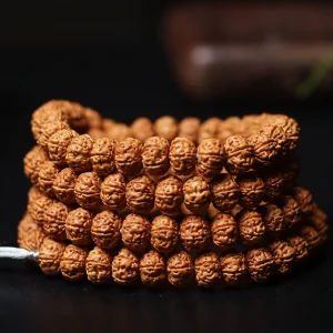 Premium Six-Petal Double Dragon Pattern Rudraksha 108 Mala Beads Bracelet