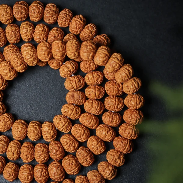 Premium Six-Petal Double Dragon Pattern Rudraksha 108 Mala Beads Bracelet - Image 3