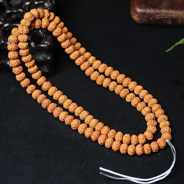 Premium Six-Petal Double Dragon Pattern Rudraksha 108 Mala Beads Bracelet - Image 2