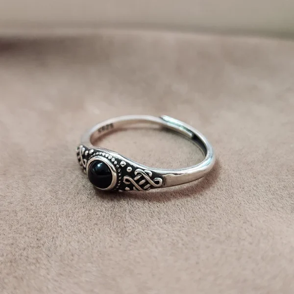 S925 Sterling Silver Vintage Adjustable Agate Turquoise Ring - Image 4