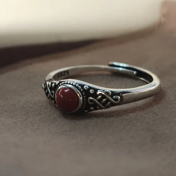S925 Sterling Silver Vintage Adjustable Agate Turquoise Ring - Image 3