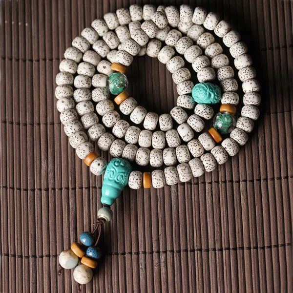 Star and Moon Bodhi 108 Mala Beads Bracelet – Luminous Mongolian Turquoise Edition - Image 5