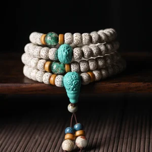 Star and Moon Bodhi 108 Mala Beads Bracelet – Luminous Mongolian Turquoise Edition