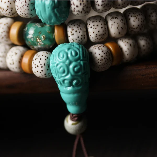 Star and Moon Bodhi 108 Mala Beads Bracelet – Luminous Mongolian Turquoise Edition - Image 4