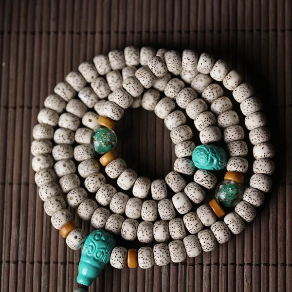 Star and Moon Bodhi 108 Mala Beads Bracelet – Luminous Mongolian Turquoise Edition - Image 3
