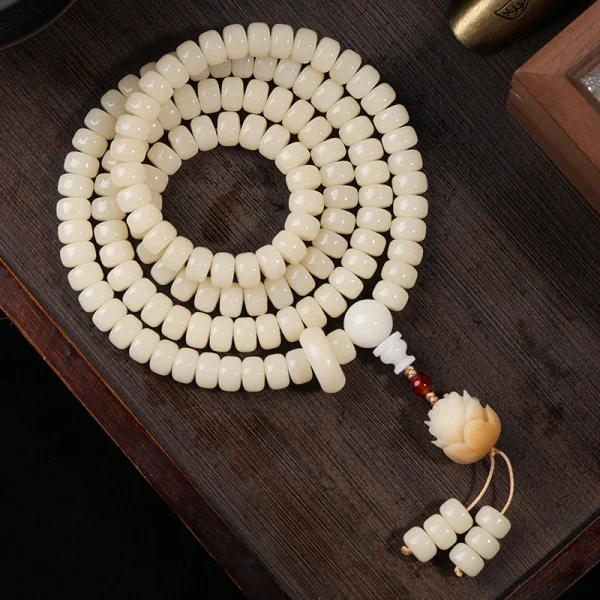 Straight-Cut White Jade Bodhi Root 108 Mala (9×6mm) – Clean & Minimalist Design - Image 3