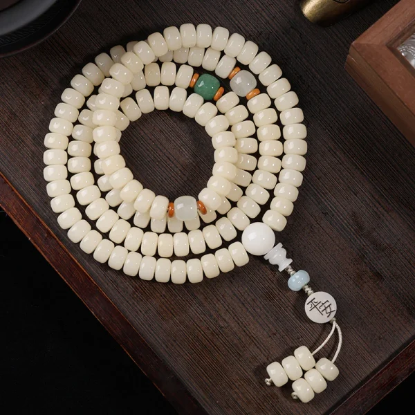 Straight-Cut White Jade Bodhi Root 108 Mala (9×6mm) – Clean & Minimalist Design - Image 4