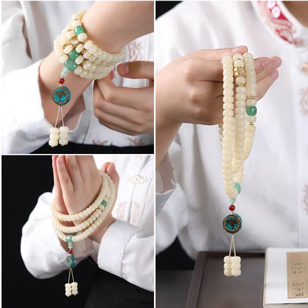 Straight-Cut White Jade Bodhi Root 108 Mala (9×6mm) – Clean & Minimalist Design - Image 2