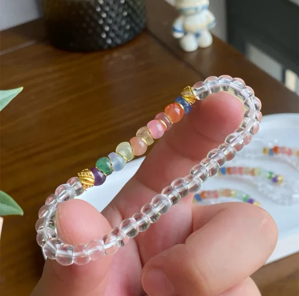 Tibetan Angled-Cut White Crystal Bracelet with Multicolor Crystals – Top-Grade Clear Quartz, Stress-Relieving & Meditation-Friendly