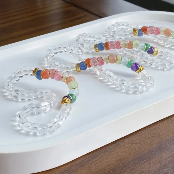Tibetan Angled-Cut White Crystal Bracelet with Multicolor Crystals – Top-Grade Clear Quartz, Stress-Relieving & Meditation-Friendly - Image 2