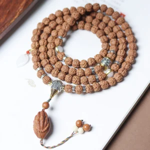Tibetan Dragon Vein Texture Rudraksha 108 Mala Beads Bracelet