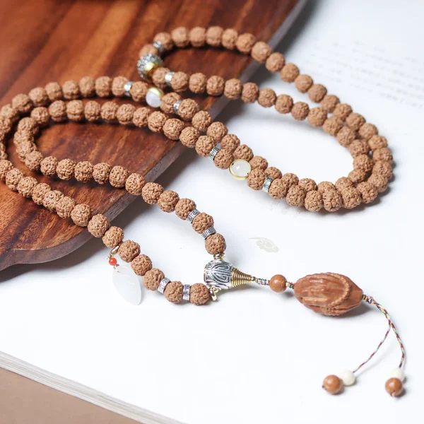 Tibetan Dragon Vein Texture Rudraksha 108 Mala Beads Bracelet - Image 6
