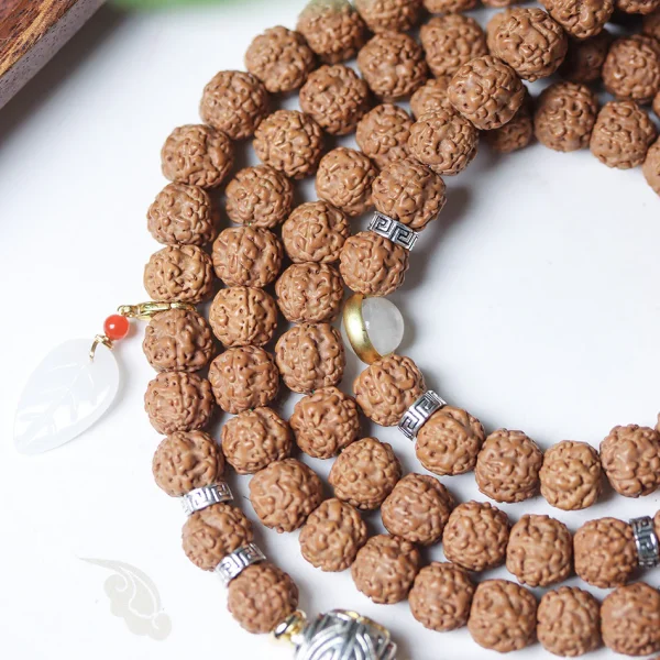 Tibetan Dragon Vein Texture Rudraksha 108 Mala Beads Bracelet - Image 4