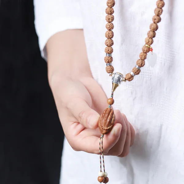 Tibetan Dragon Vein Texture Rudraksha 108 Mala Beads Bracelet - Image 3
