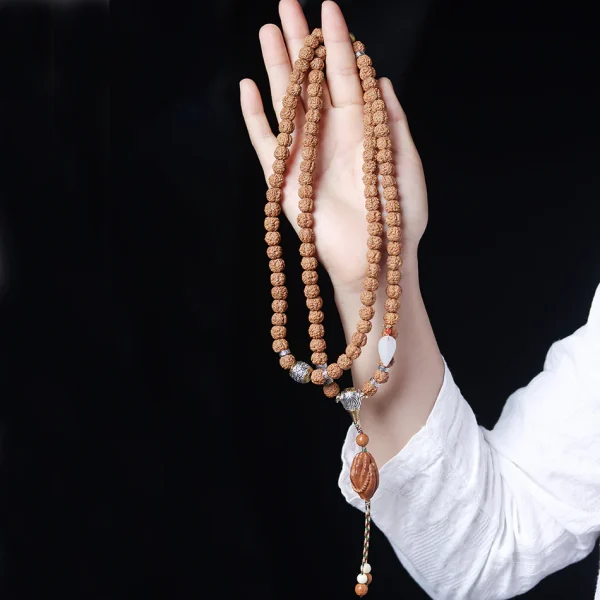Tibetan Dragon Vein Texture Rudraksha 108 Mala Beads Bracelet - Image 2