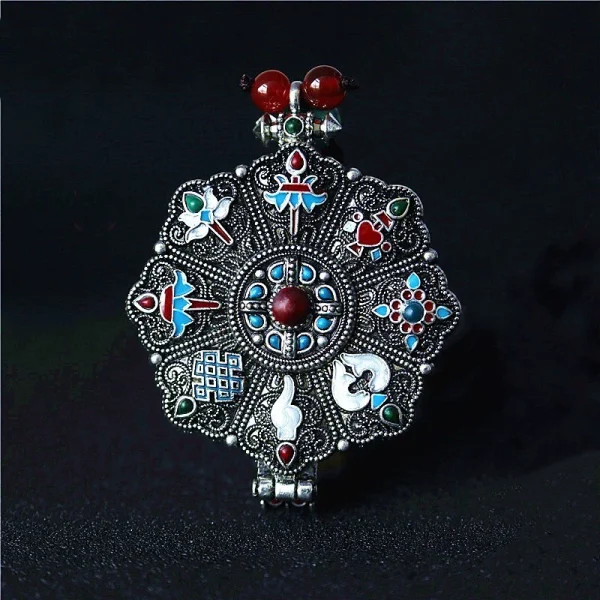 Budhi Luck Tibetan Eight Treasures Six-Character Mantra Gau Box Tibetan Necklace Pendant - Image 2