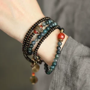 Budhi Luck Vintage Multi-Layer Agate Bead Bracelet Buddhist Bracelet for Women