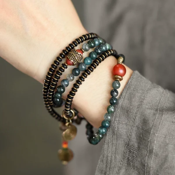 Budhi Luck Vintage Multi-Layer Agate Bead Bracelet Buddhist Bracelet for Women
