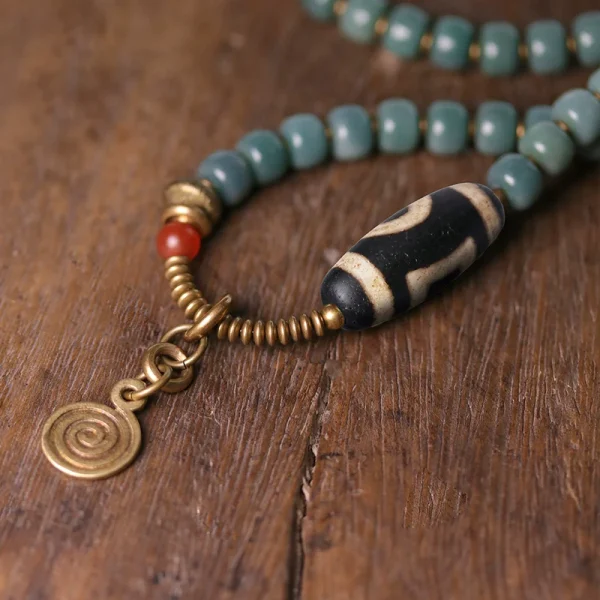Budhi Luck Vintage-Style Multi-Layer Bodhi Seed and Dzi Bead Mala Bracelet – Unisex Buddhist-Inspired Jewelry - Image 4