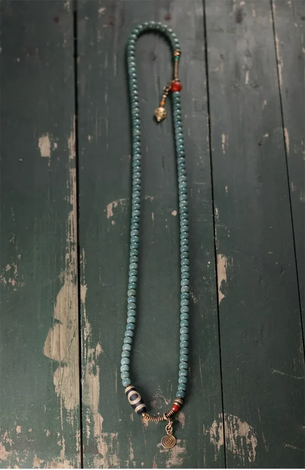 Budhi Luck Vintage-Style Multi-Layer Bodhi Seed and Dzi Bead Mala Bracelet – Unisex Buddhist-Inspired Jewelry - Image 3