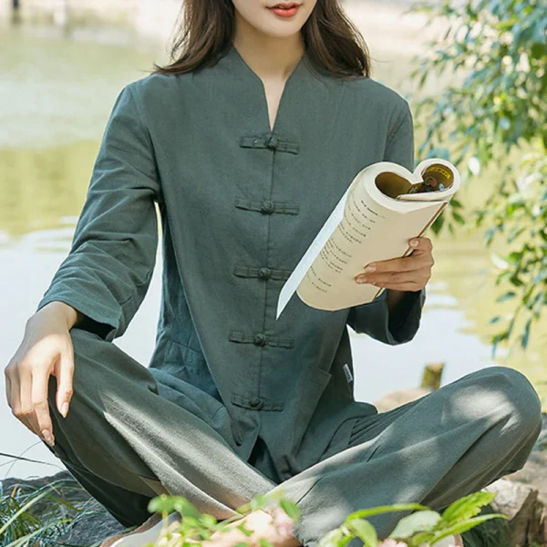 Budhi Luck Yoga Meditation Clothes Set Uniform Cotton Linen Clothing Women's Set - Image 2